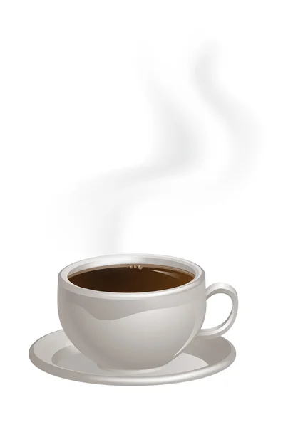 Taza de café al vapor en platillo — Vector de stock