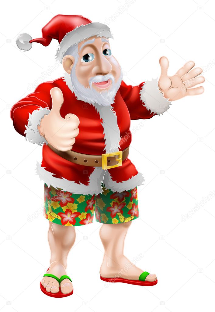 Santa in store board shorts