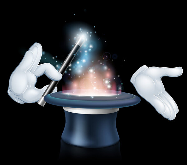 Magician wand and top hat trick