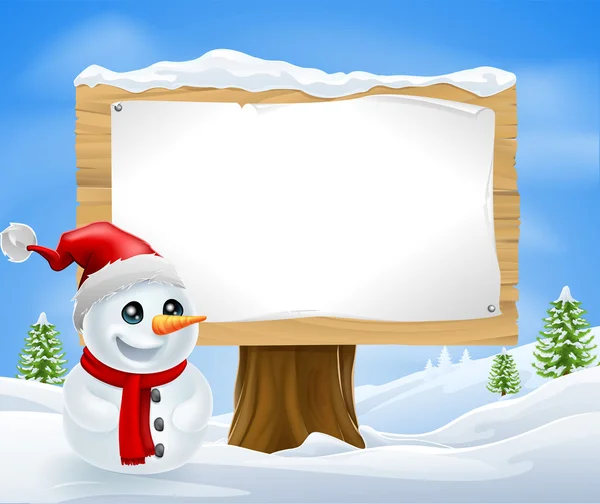 Cute Christmas Snowman and Sign — Stock Vector