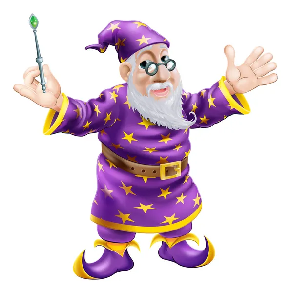 Wizard met toverstaf — Stockvector