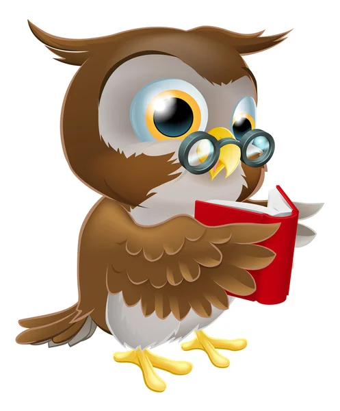 Cartoon owl läser en bok — Stock vektor