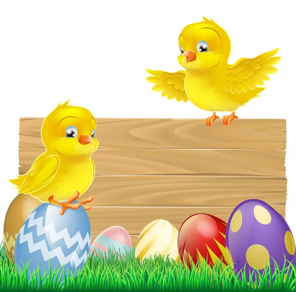 Señal de Pascua aislada con huevos y pollitos — Vector de stock