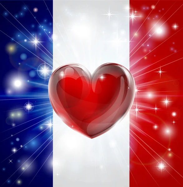 フランス国旗ハート背景が大好き — ストックベクタ