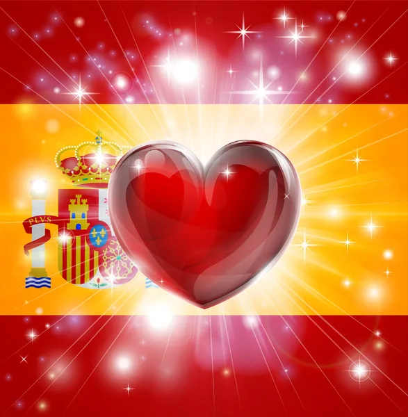 スペイン国旗ハート背景が大好き — ストックベクタ