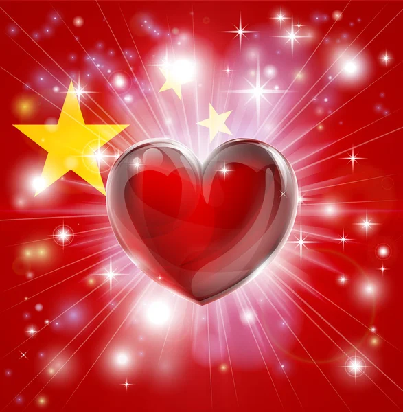사랑 하는 중국 국기 하트 배경 — 스톡 벡터