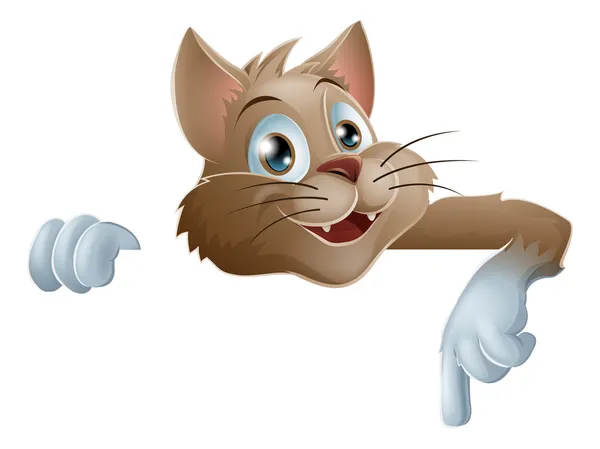 Cartoon Cat Pointing Down - Stok Vektor