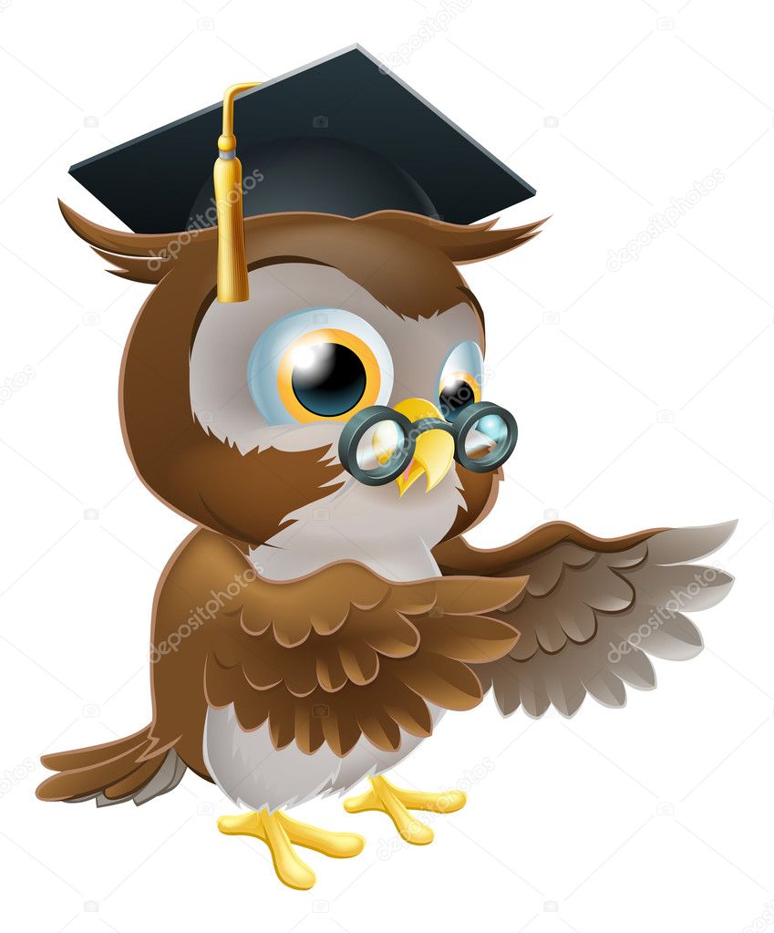 An illustration of a graduate owl or teacher in a mortar board hat graduate  imágenes de stock de arte vectorial | Depositphotos