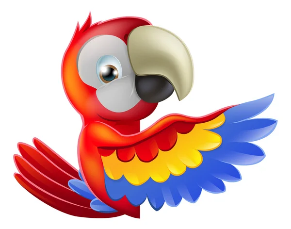 Red pointing cartoon parrot — Stock Vector