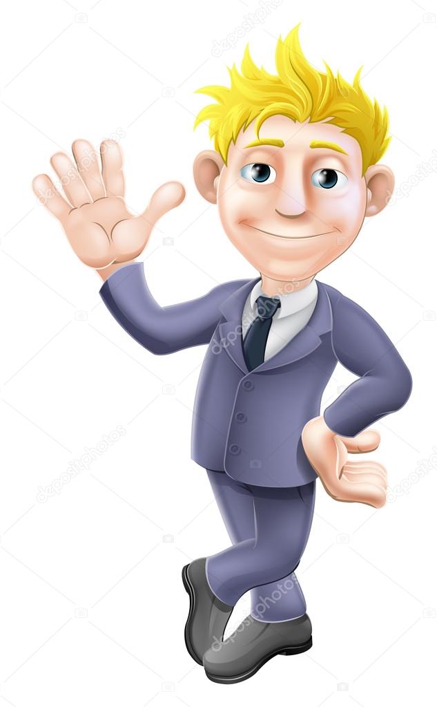 Man in suit waving cartoon