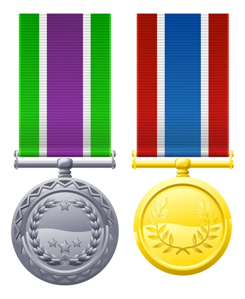Duas medalhas de peito de metal e fitas — Vetor de Stock