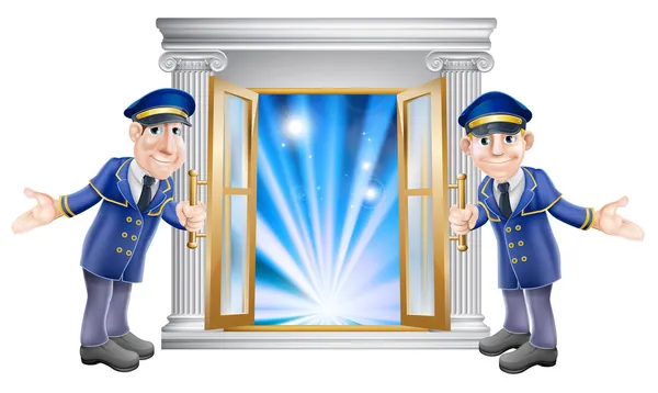 VIP doormen and entrance door — Stock Vector
