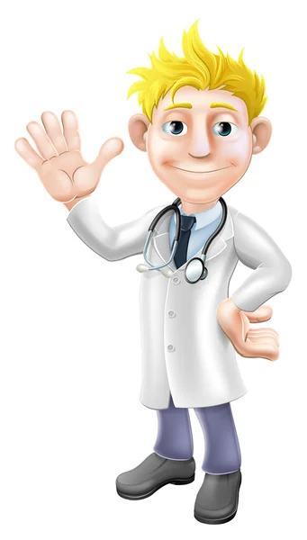 Cartoon doctor waving — Stock Vector