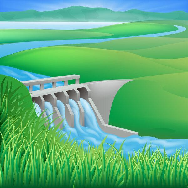 Hydro dam water power energy illustration