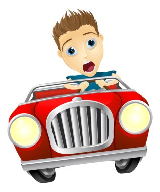 Cartoon man driving fast car clipart