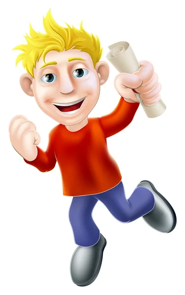 Jumping happy man and scroll Vector Graphics