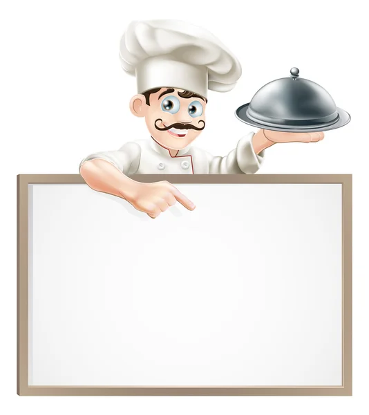Chef pointing at sign — Stock Vector