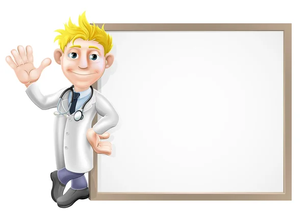 Cartoon doctor and sign — Stock Vector