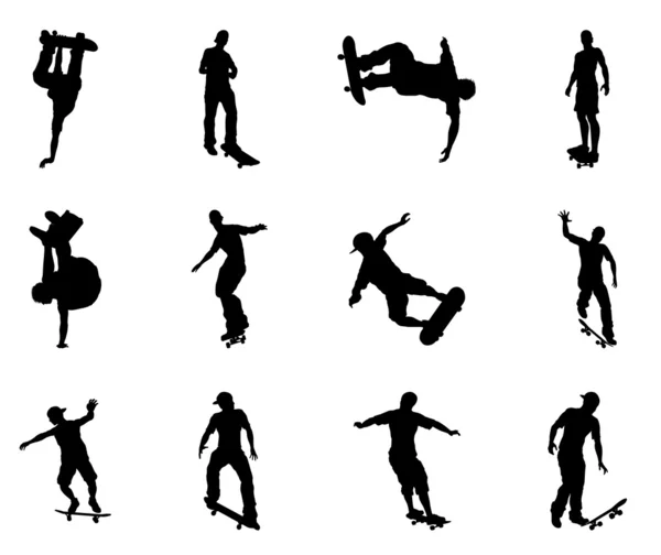 Siluetas de skate skateboarder — Vector de stock