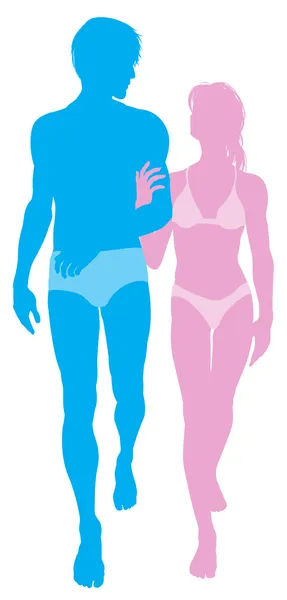Giovane coppia innamorata in costume da bagno — Vettoriale Stock