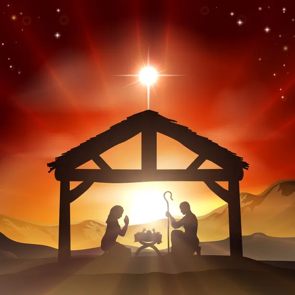 Belén Navidad cristiana escena — Vector de stock