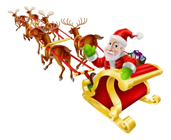 Cartoon Christmas Santa Claus Sled — Stock Vector