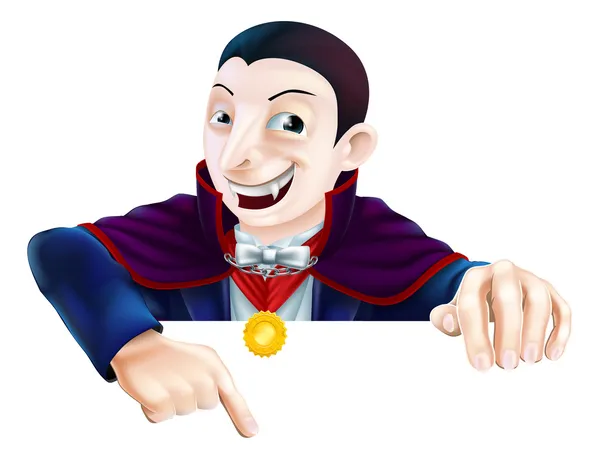 Cartoon Dracula Pointing Down — Stock Vector