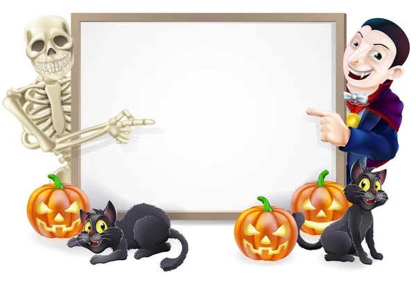 Halloween Sign with Skeleton and Dracula — Stock Vector