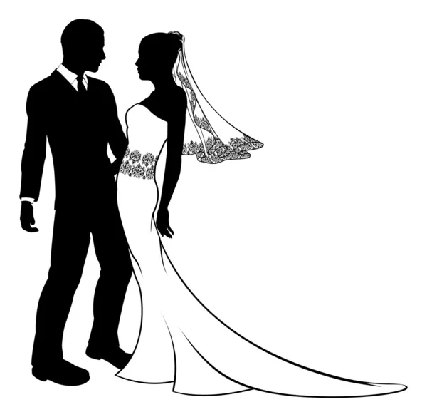 Silhouette of bride and groom wedding couple — Stock Vector