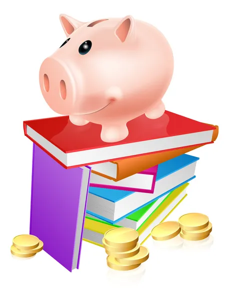 Piggy bank on books — Stock Vector