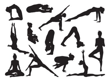 Yoga pose kadın siluetleri