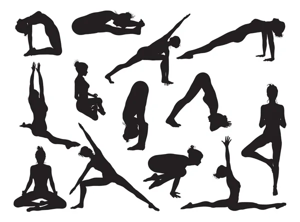 Yoga posa donne silhouette — Vettoriale Stock