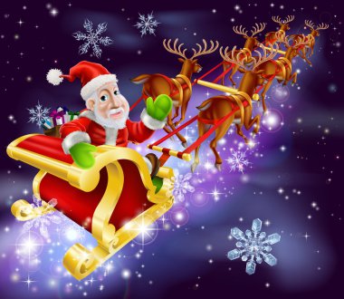 Noel Noel Baba hediyeleri ile uçan atlı kızak