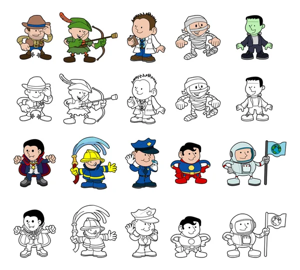 Conjunto de personagens de desenhos animados — Vetor de Stock