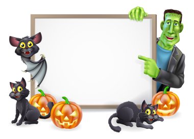 Cadılar Bayramı işareti yarasa ve frankenstein ile