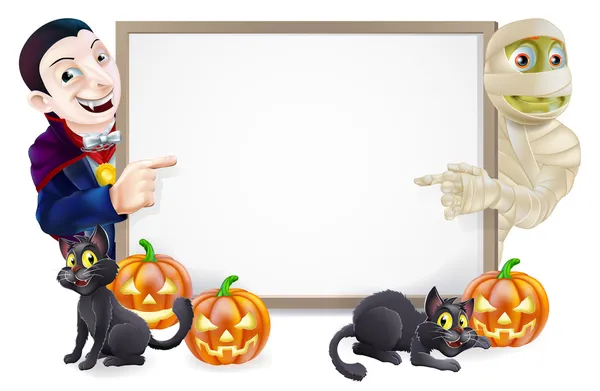 Halloween Sign with Mummy and Dracula — Stock Vector