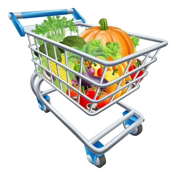 Carro de carrito de compras de verduras — Vector de stock