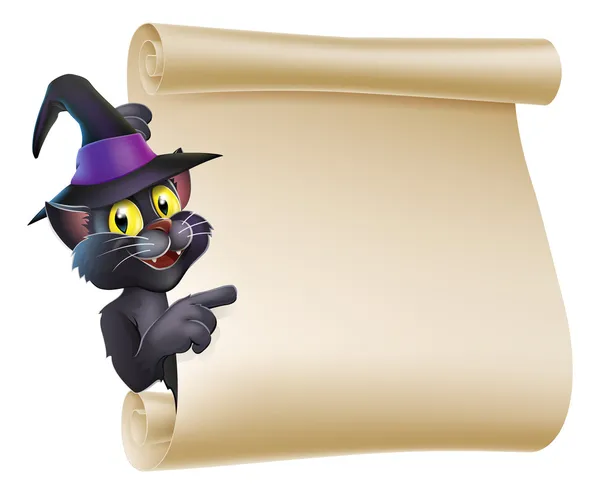Halloween boszorkány macska lapozzunk — Stock Vector
