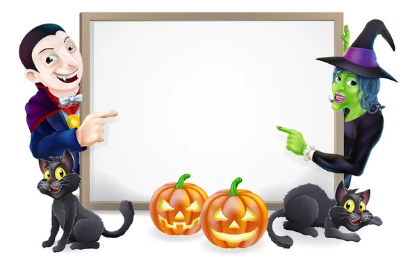 Halloween dracula en heks ondertekenen — Stockvector