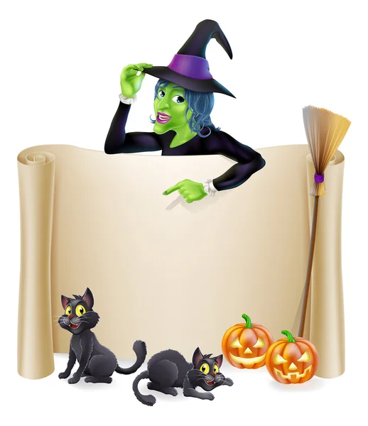 Halloween czarownica przewijania transparent — Wektor stockowy