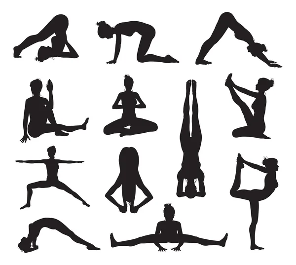 Yoga oder Pilates setzen Silhouetten — Stockvektor