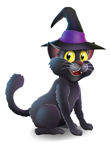 Gato bruxa de Halloween — Vetor de Stock