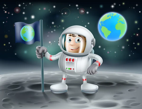 Astronaute de bande dessinée sur la lune — Image vectorielle