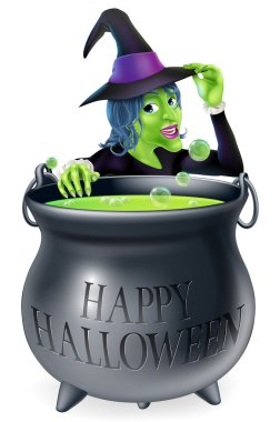 mutlu halloween cadı ve kazan