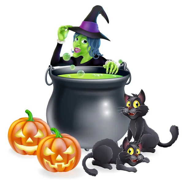 Heks cartoon halloween scène — Stockvector