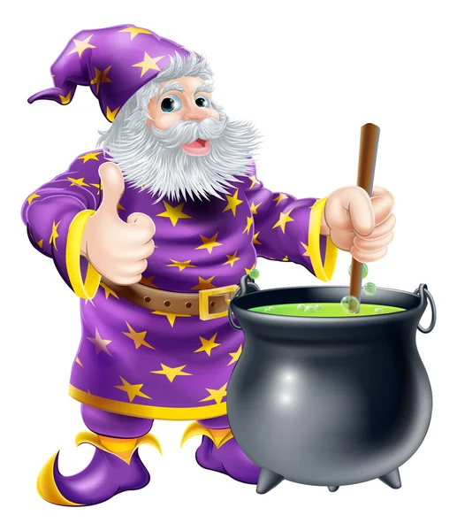 Wizard stirring cauldron — Stock Vector
