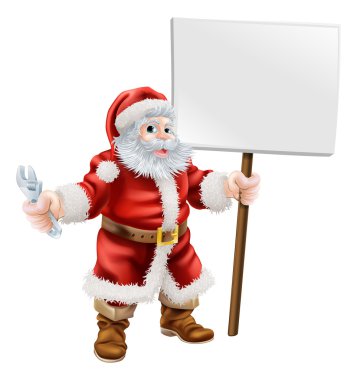 Santa holding spanner and sign clipart