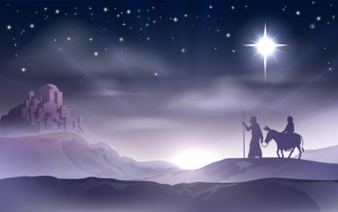 Mary ve Joseph Nativity Christmas illüstrasyon