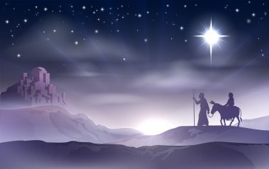 Mary and Joseph Nativity Christmas Illustration