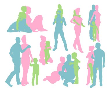 Happy family detailed silhouettes clipart